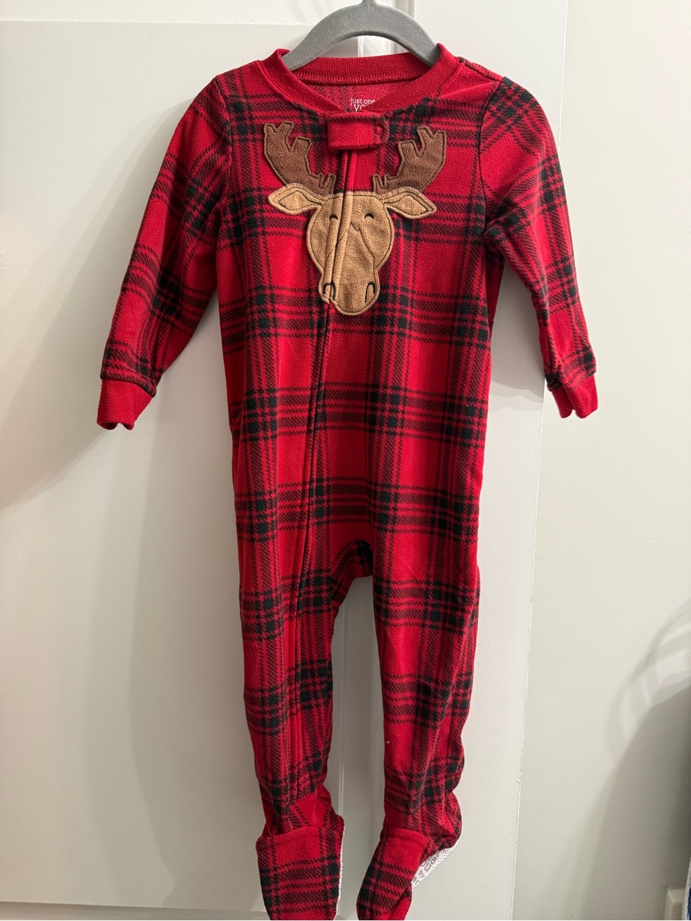 Just One You by Carter's Red Plaid Moose Footed One-Piece Pajama